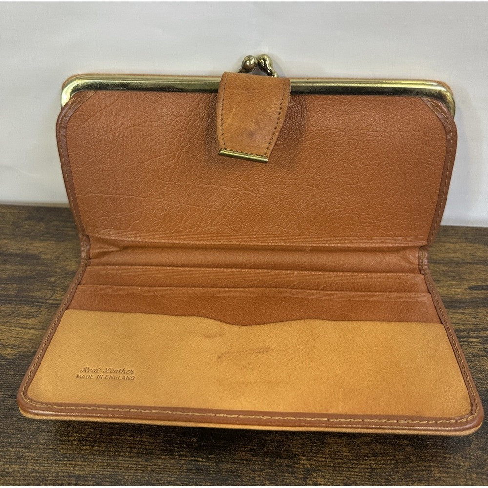 Vintage London Big Ben Tower Bridge Real Leather Kiss Lock Bifold Wallet England - Picture 7 of 16